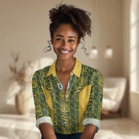 South Africa Indebe Yomhlaba Custom Women Casual Shirt Ndebele Art Gold Edition