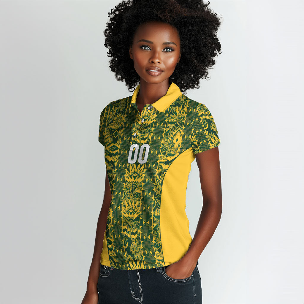 South Africa Indebe Yomhlaba Custom Women Polo Shirt Ndebele Art Gold Edition