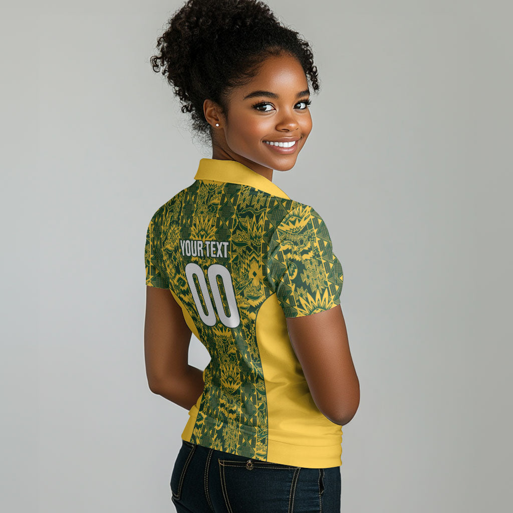 South Africa Indebe Yomhlaba Custom Women Polo Shirt Ndebele Art Gold Edition