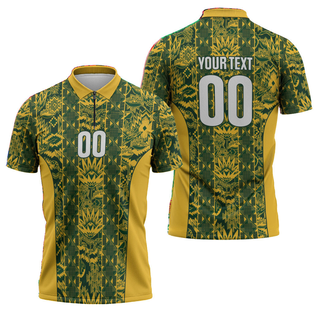 South Africa Indebe Yomhlaba Custom Zipper Polo Shirt Ndebele Art Gold Edition