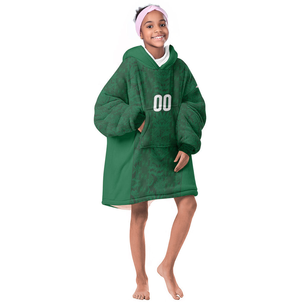 South Africa Indebe Yomhlaba Custom Kid Wearable Blanket Hoodie Ndebele Art Green Edition