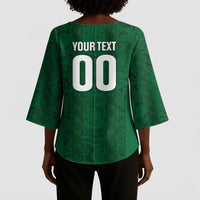South Africa Indebe Yomhlaba Custom Kimono Sleeve Blouse Ndebele Art Green Edition