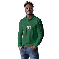 South Africa Indebe Yomhlaba Custom Long Sleeve Polo Shirt Ndebele Art Green Edition