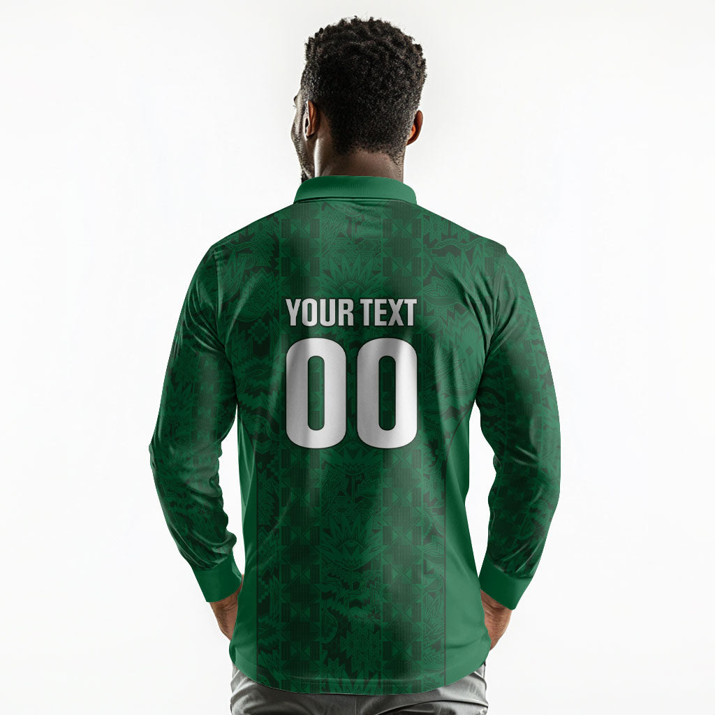 South Africa Indebe Yomhlaba Custom Long Sleeve Polo Shirt Ndebele Art Green Edition