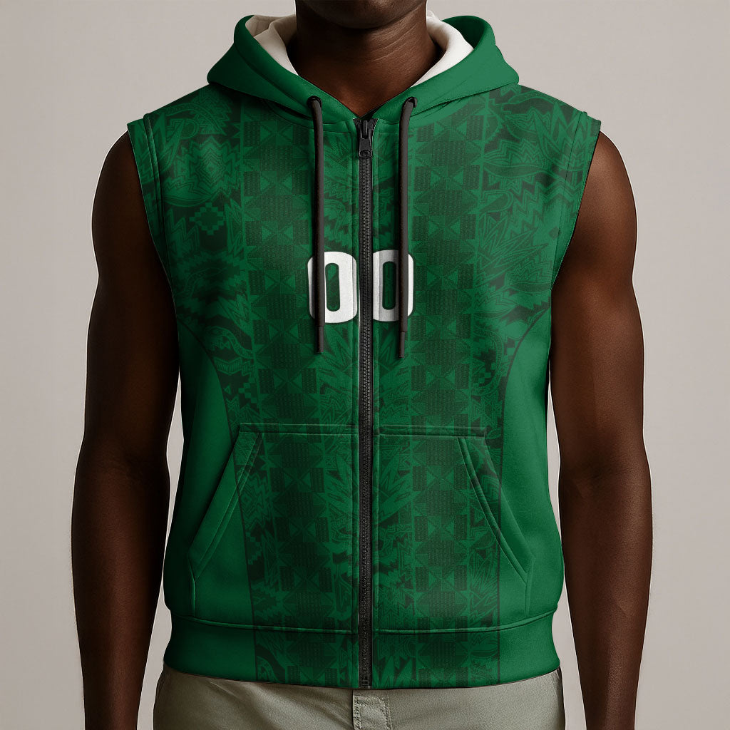 South Africa Indebe Yomhlaba Custom Sleeveless Zip Hoodie Ndebele Art Green Edition