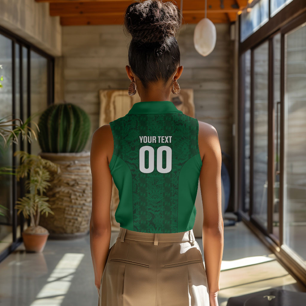 South Africa Indebe Yomhlaba Custom Women Sleeveless Polo Shirt Ndebele Art Green Edition
