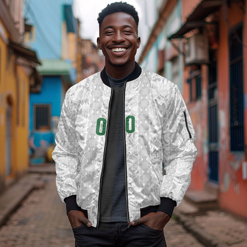 South Africa Indebe Yomhlaba Custom Sleeve Zip Bomber Jacket Ndebele Art White Edition