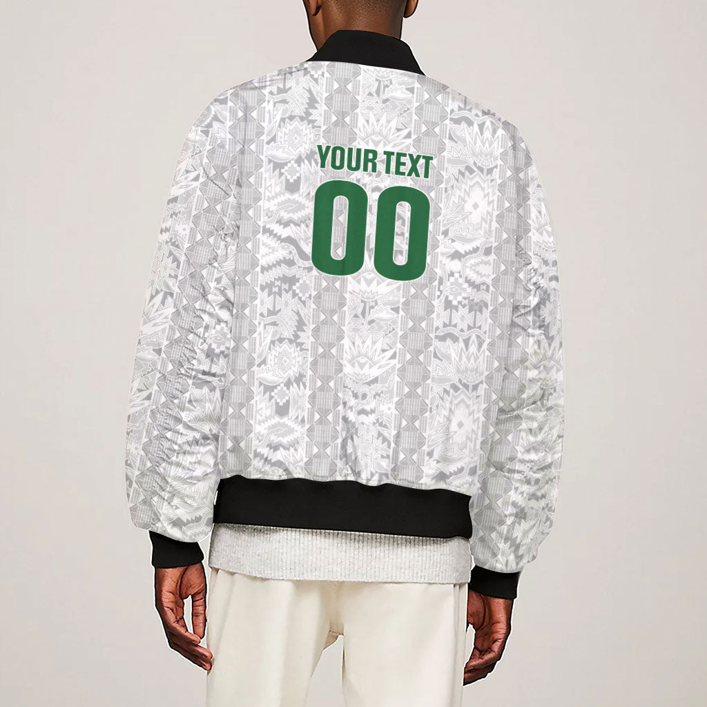 South Africa Indebe Yomhlaba Custom Sleeve Zip Bomber Jacket Ndebele Art White Edition