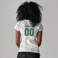 South Africa Indebe Yomhlaba Custom Women V-Neck T-Shirt Ndebele Art White Edition