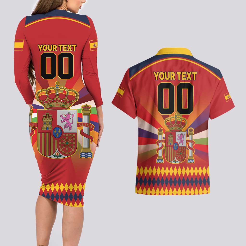 Custom Espana Campeon De Europa Couples Matching Long Sleeve Bodycon Dress and Hawaiian Shirt Spain History Champions LT9 - Wonder Print Shop