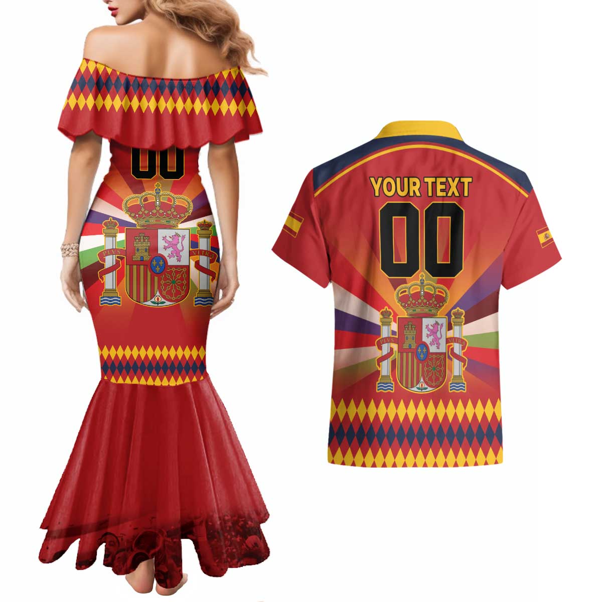 Custom Espana Campeon De Europa Couples Matching Mermaid Dress and Hawaiian Shirt Spain History Champions LT9 - Wonder Print Shop