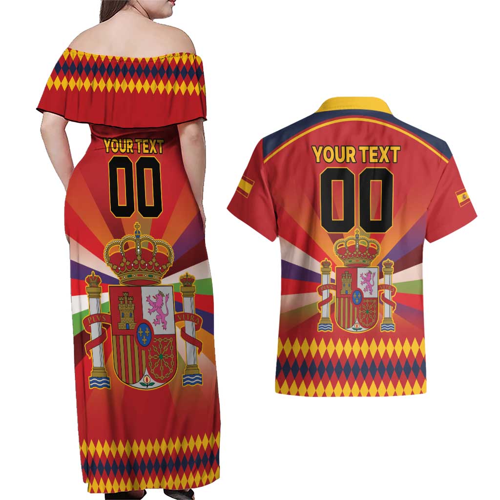 Custom Espana Campeon De Europa Couples Matching Off Shoulder Maxi Dress and Hawaiian Shirt Spain History Champions LT9 - Wonder Print Shop