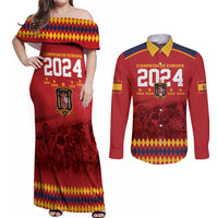 Custom Espana Campeon De Europa Couples Matching Off Shoulder Maxi Dress and Long Sleeve Button Shirt Spain History Champions LT9 - Wonder Print Shop