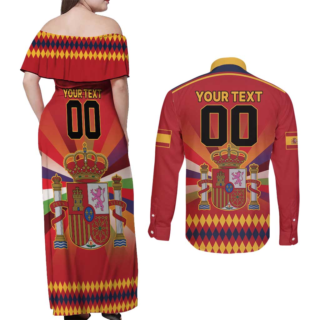 Custom Espana Campeon De Europa Couples Matching Off Shoulder Maxi Dress and Long Sleeve Button Shirt Spain History Champions LT9 - Wonder Print Shop