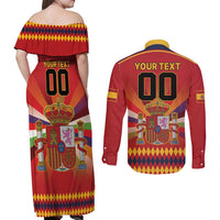 Custom Espana Campeon De Europa Couples Matching Off Shoulder Maxi Dress and Long Sleeve Button Shirt Spain History Champions LT9 - Wonder Print Shop