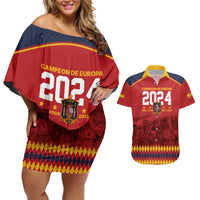 Custom Espana Campeon De Europa Couples Matching Off Shoulder Short Dress and Hawaiian Shirt Spain History Champions LT9 - Wonder Print Shop