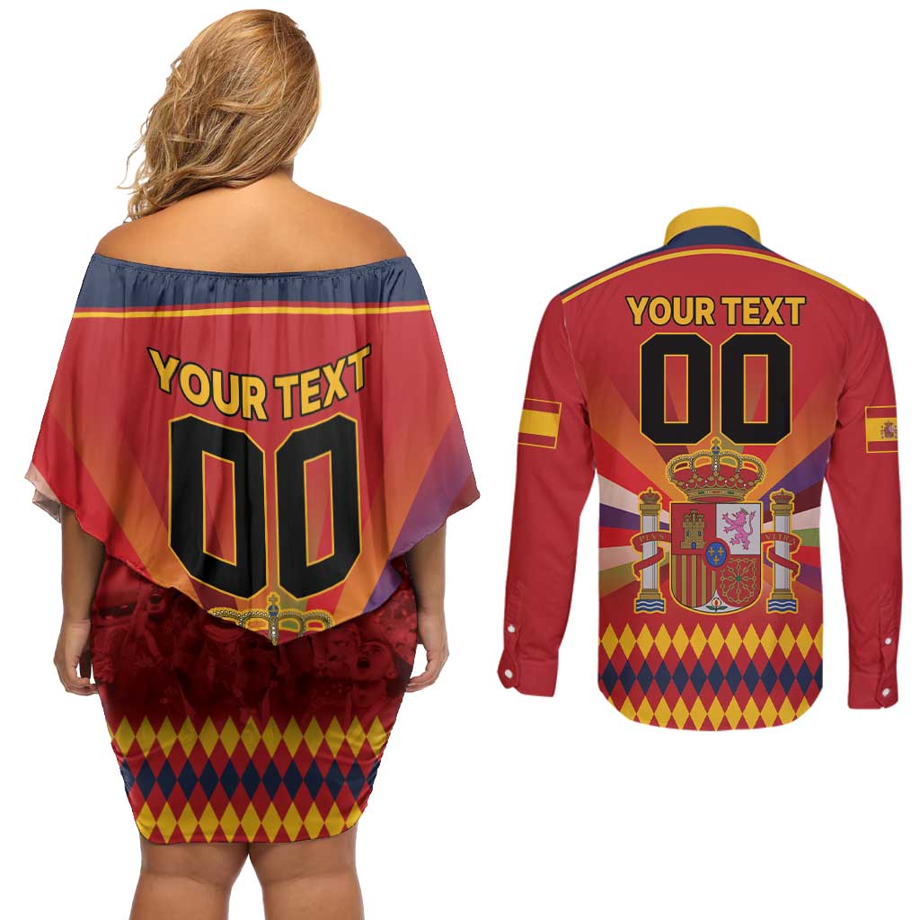 Custom Espana Campeon De Europa Couples Matching Off Shoulder Short Dress and Long Sleeve Button Shirt Spain History Champions LT9 - Wonder Print Shop