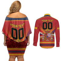 Custom Espana Campeon De Europa Couples Matching Off Shoulder Short Dress and Long Sleeve Button Shirt Spain History Champions LT9 - Wonder Print Shop