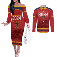 Custom Espana Campeon De Europa Couples Matching Off The Shoulder Long Sleeve Dress and Long Sleeve Button Shirt Spain History Champions