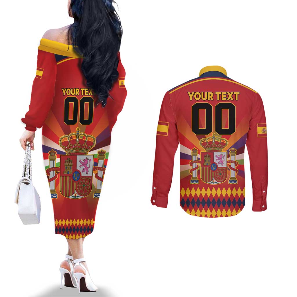 Custom Espana Campeon De Europa Couples Matching Off The Shoulder Long Sleeve Dress and Long Sleeve Button Shirt Spain History Champions
