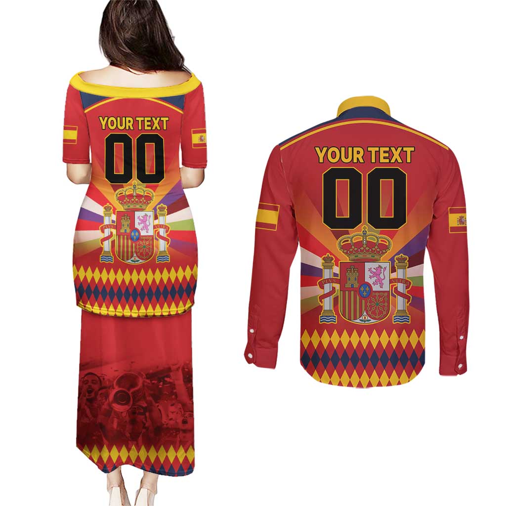 Custom Espana Campeon De Europa Couples Matching Puletasi and Long Sleeve Button Shirt Spain History Champions LT9 - Wonder Print Shop