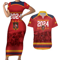 Custom Espana Campeon De Europa Couples Matching Short Sleeve Bodycon Dress and Hawaiian Shirt Spain History Champions LT9 - Wonder Print Shop