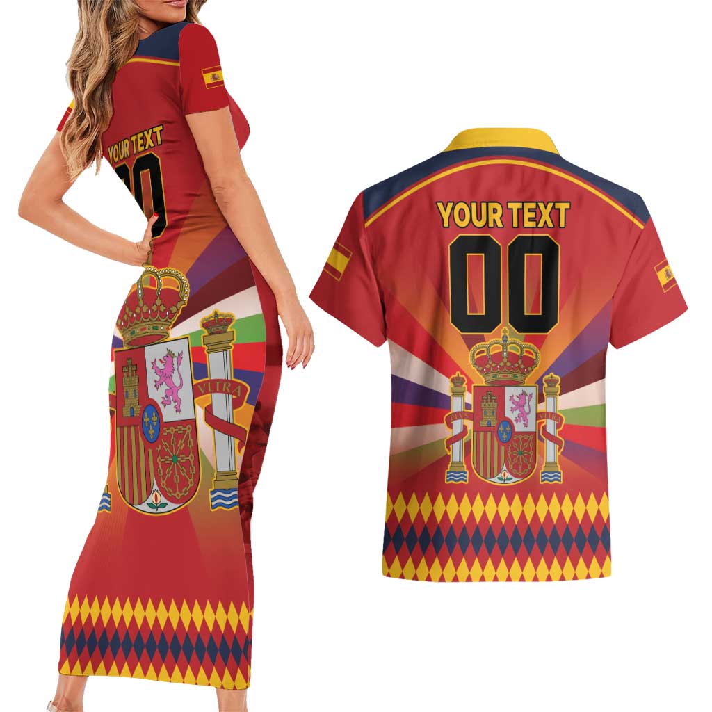 Custom Espana Campeon De Europa Couples Matching Short Sleeve Bodycon Dress and Hawaiian Shirt Spain History Champions LT9 - Wonder Print Shop