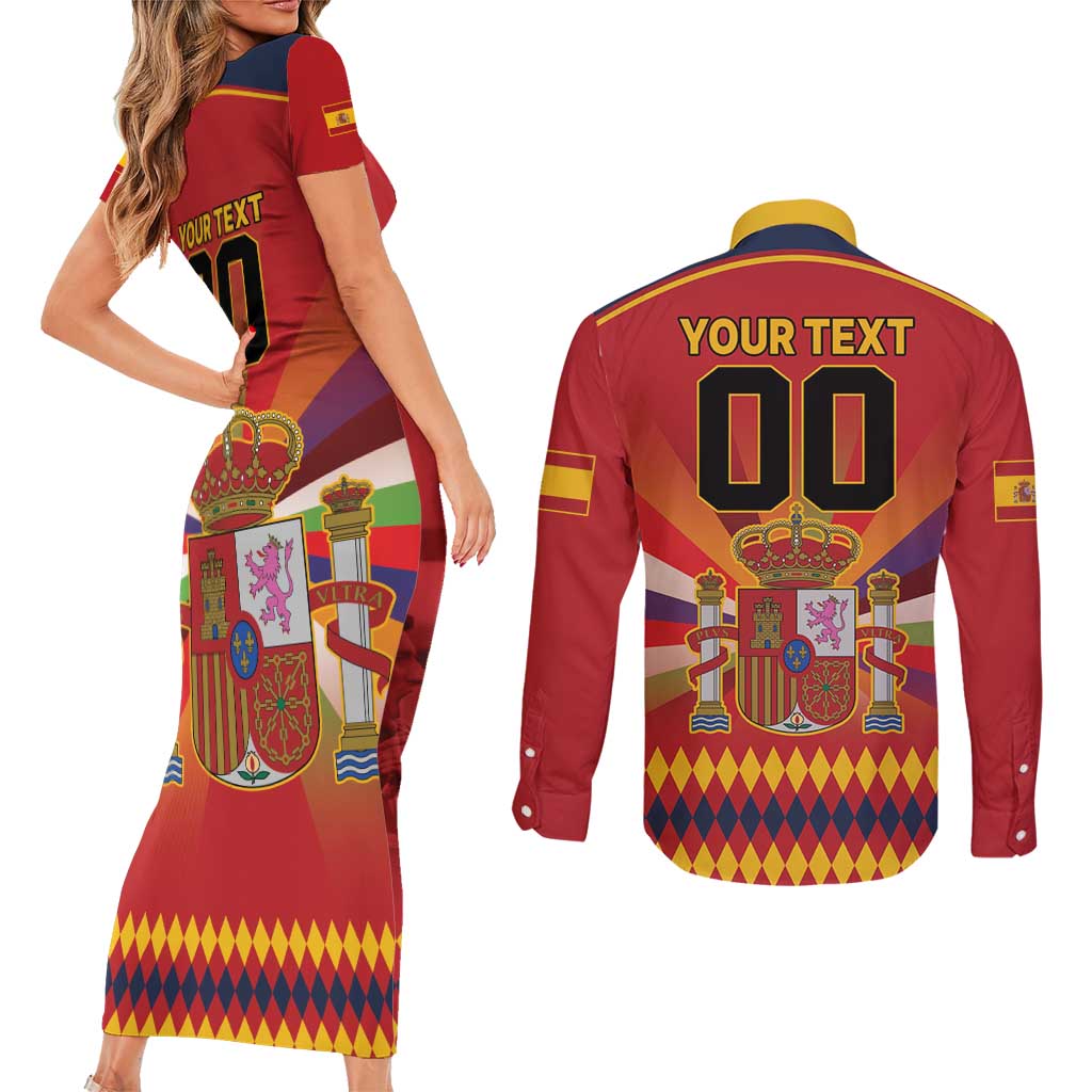 Custom Espana Campeon De Europa Couples Matching Short Sleeve Bodycon Dress and Long Sleeve Button Shirt Spain History Champions LT9 - Wonder Print Shop