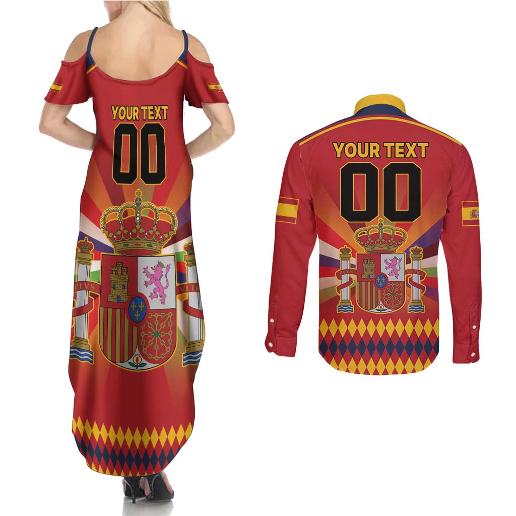 Custom Espana Campeon De Europa Couples Matching Summer Maxi Dress and Long Sleeve Button Shirt Spain History Champions LT9 - Wonder Print Shop
