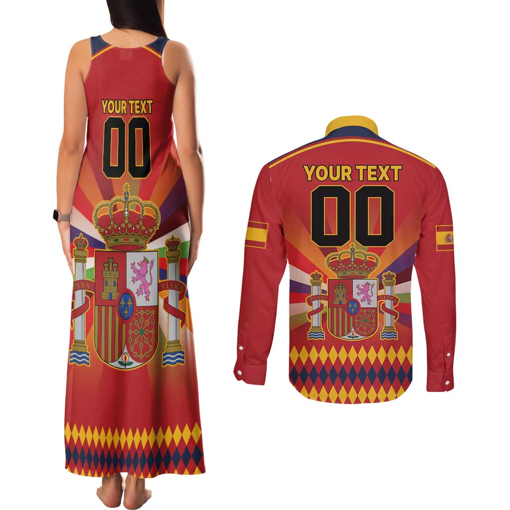 Custom Espana Campeon De Europa Couples Matching Tank Maxi Dress and Long Sleeve Button Shirt Spain History Champions LT9 - Wonder Print Shop