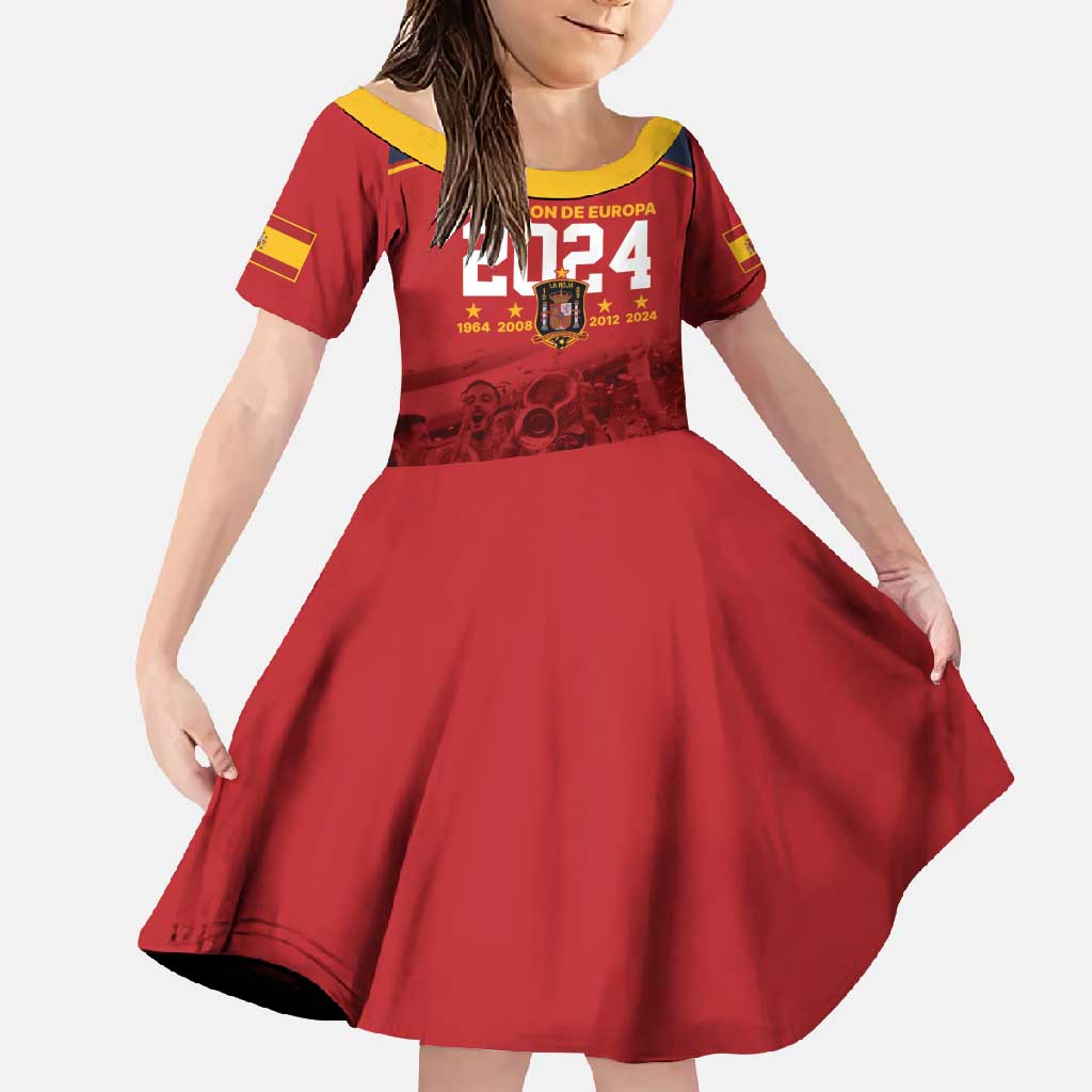 Custom Espana Campeon De Europa Family Matching Long Sleeve Bodycon Dress and Hawaiian Shirt Spain History Champions LT9 - Wonder Print Shop
