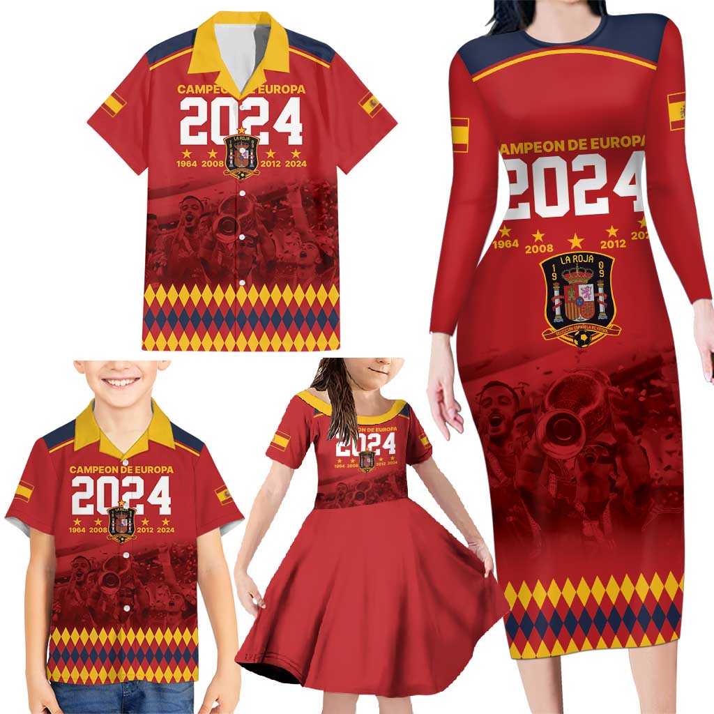 Custom Espana Campeon De Europa Family Matching Long Sleeve Bodycon Dress and Hawaiian Shirt Spain History Champions LT9 - Wonder Print Shop