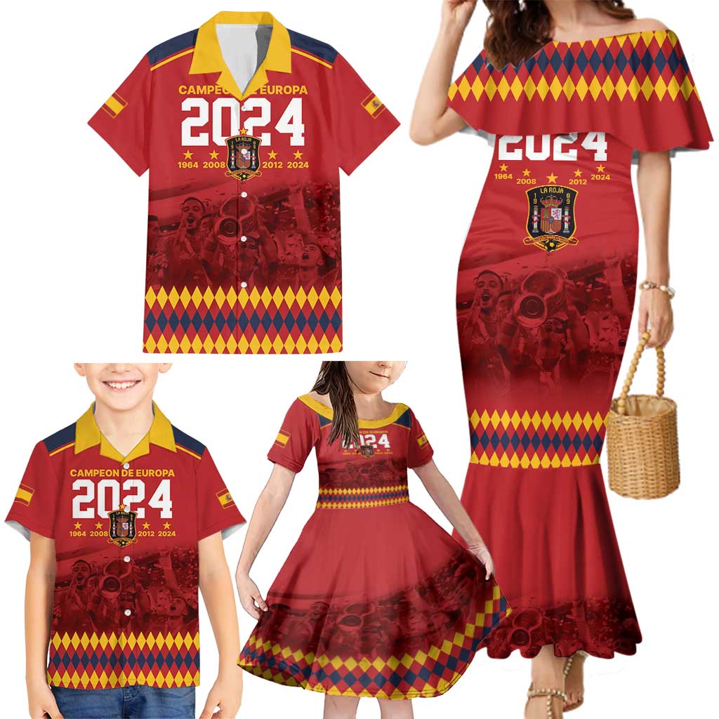 Custom Espana Campeon De Europa Family Matching Mermaid Dress and Hawaiian Shirt Spain History Champions LT9 - Wonder Print Shop