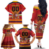 Custom Espana Campeon De Europa Family Matching Off The Shoulder Long Sleeve Dress and Hawaiian Shirt Spain History Champions - Wonder Print Shop