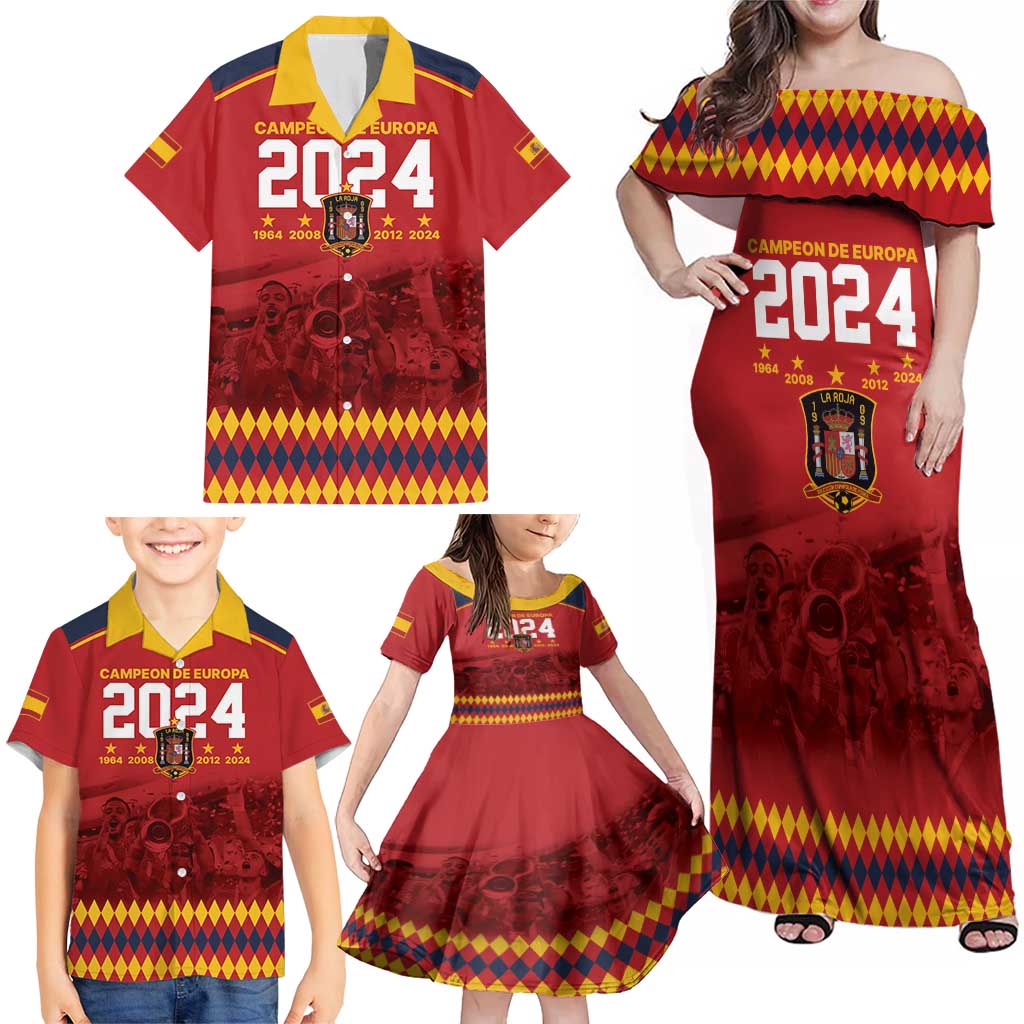 Custom Espana Campeon De Europa Family Matching Off Shoulder Maxi Dress and Hawaiian Shirt Spain History Champions LT9 - Wonder Print Shop