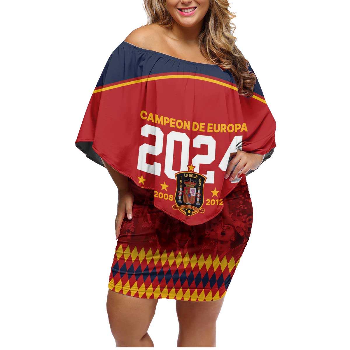 Custom Espana Campeon De Europa Family Matching Off Shoulder Short Dress and Hawaiian Shirt Spain History Champions LT9 - Wonder Print Shop