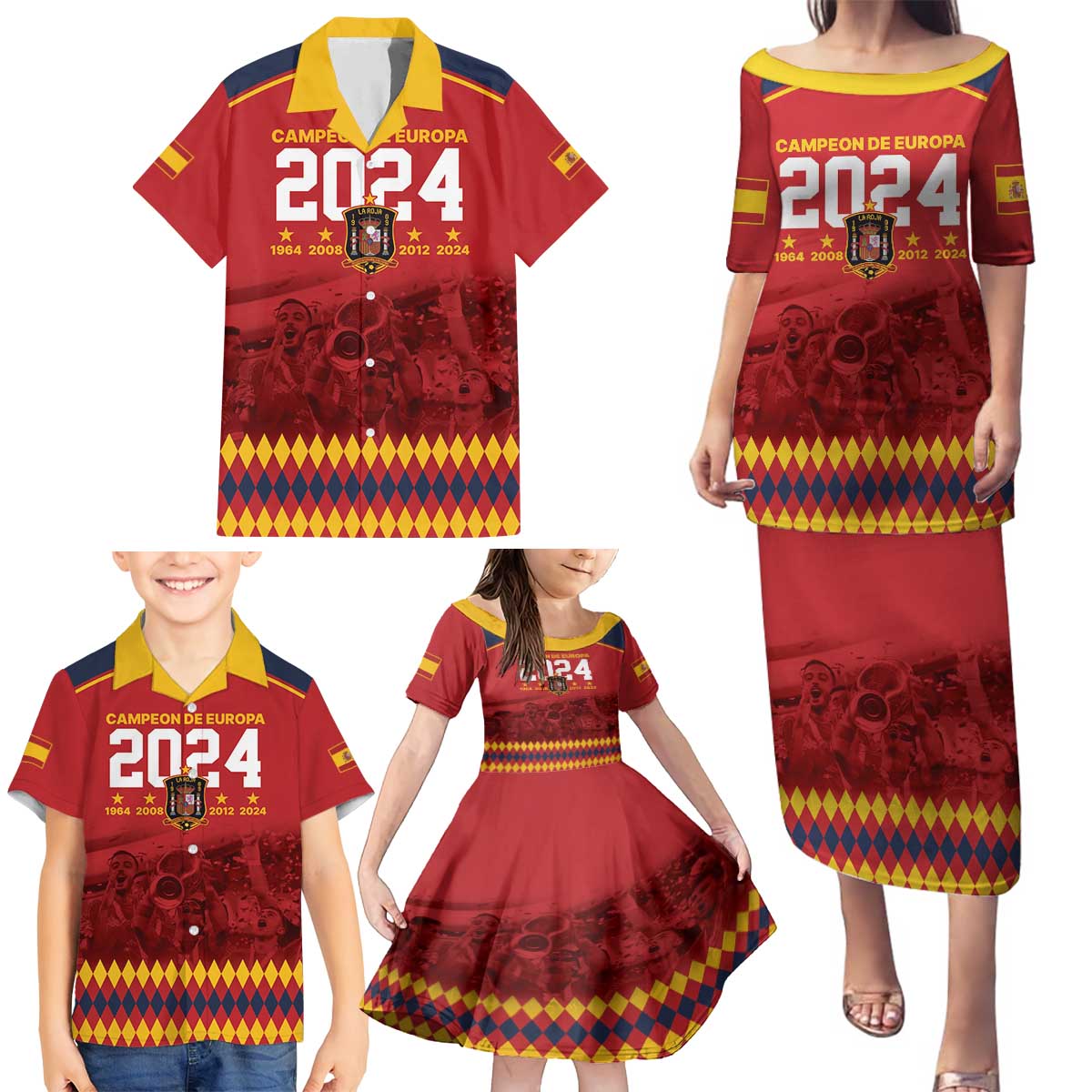 Custom Espana Campeon De Europa Family Matching Puletasi and Hawaiian Shirt Spain History Champions - Wonder Print Shop