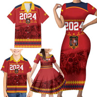 Custom Espana Campeon De Europa Family Matching Short Sleeve Bodycon Dress and Hawaiian Shirt Spain History Champions - Wonder Print Shop