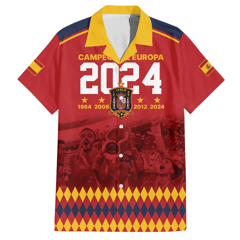 Custom Espana Campeon De Europa Family Matching Short Sleeve Bodycon Dress and Hawaiian Shirt Spain History Champions - Wonder Print Shop