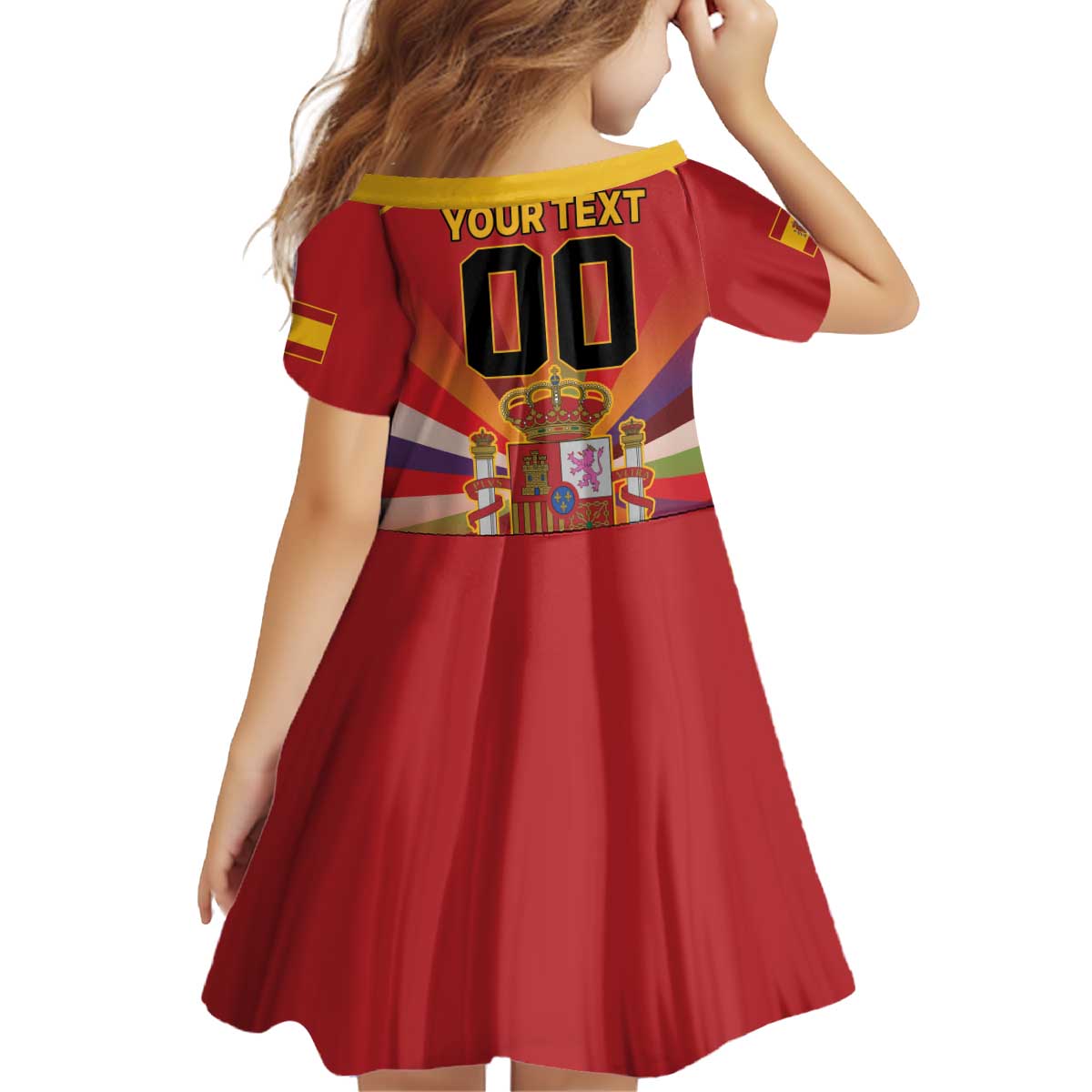 Custom Espana Campeon De Europa Kid Short Sleeve Dress Spain History Champions - Wonder Print Shop