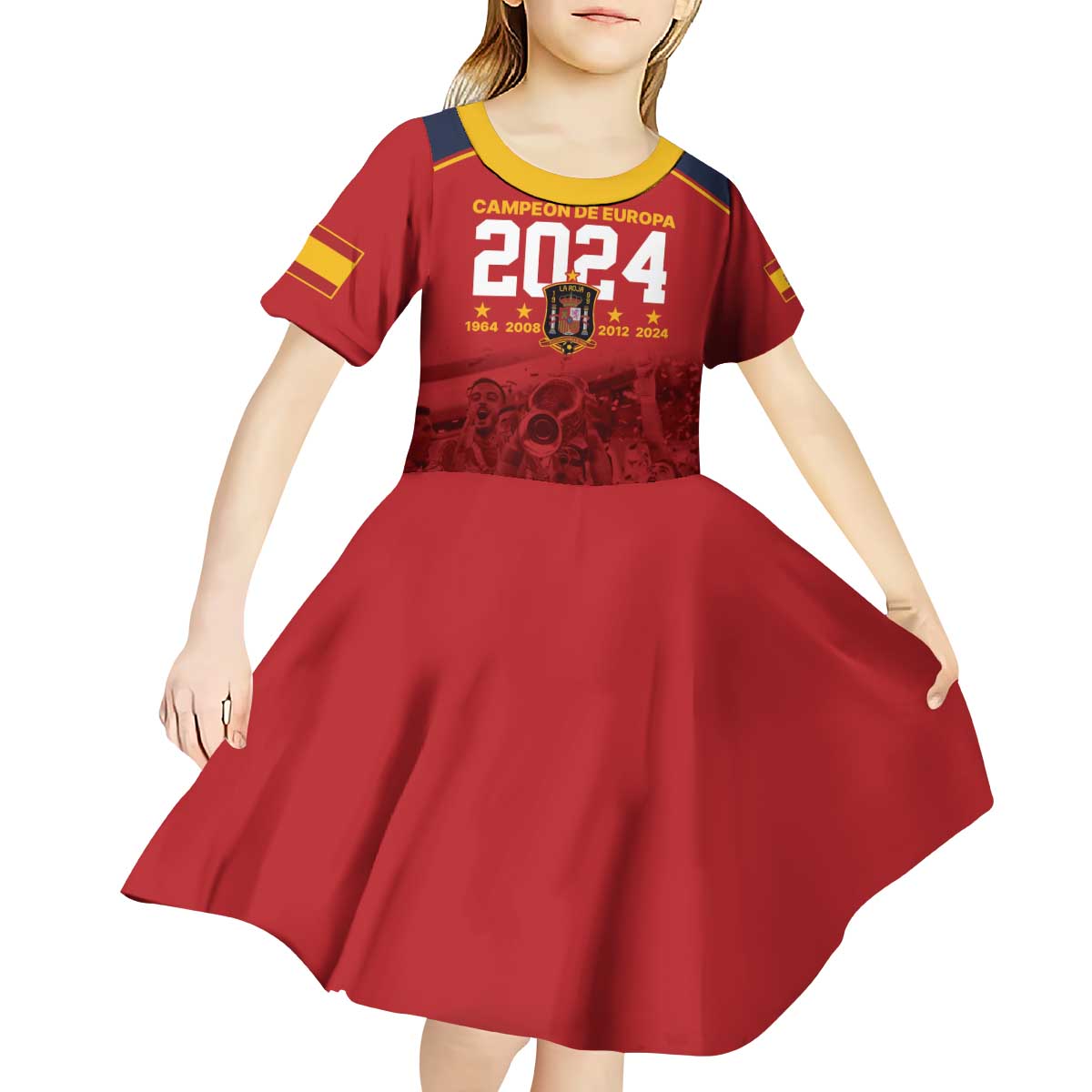 Custom Espana Campeon De Europa Kid Short Sleeve Dress Spain History Champions - Wonder Print Shop