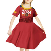 Custom Espana Campeon De Europa Kid Short Sleeve Dress Spain History Champions - Wonder Print Shop