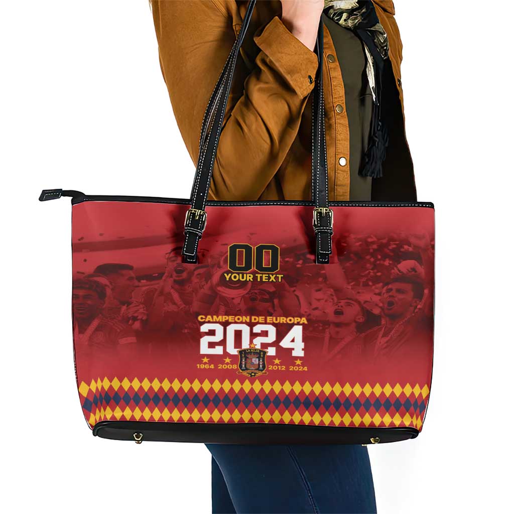 Custom Espana Campeon De Europa Leather Tote Bag Spain History Champions - Wonder Print Shop