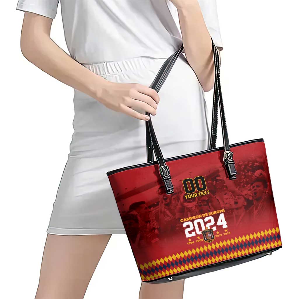 Custom Espana Campeon De Europa Leather Tote Bag Spain History Champions - Wonder Print Shop