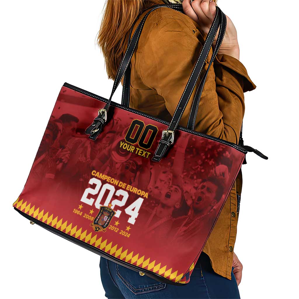 Custom Espana Campeon De Europa Leather Tote Bag Spain History Champions - Wonder Print Shop