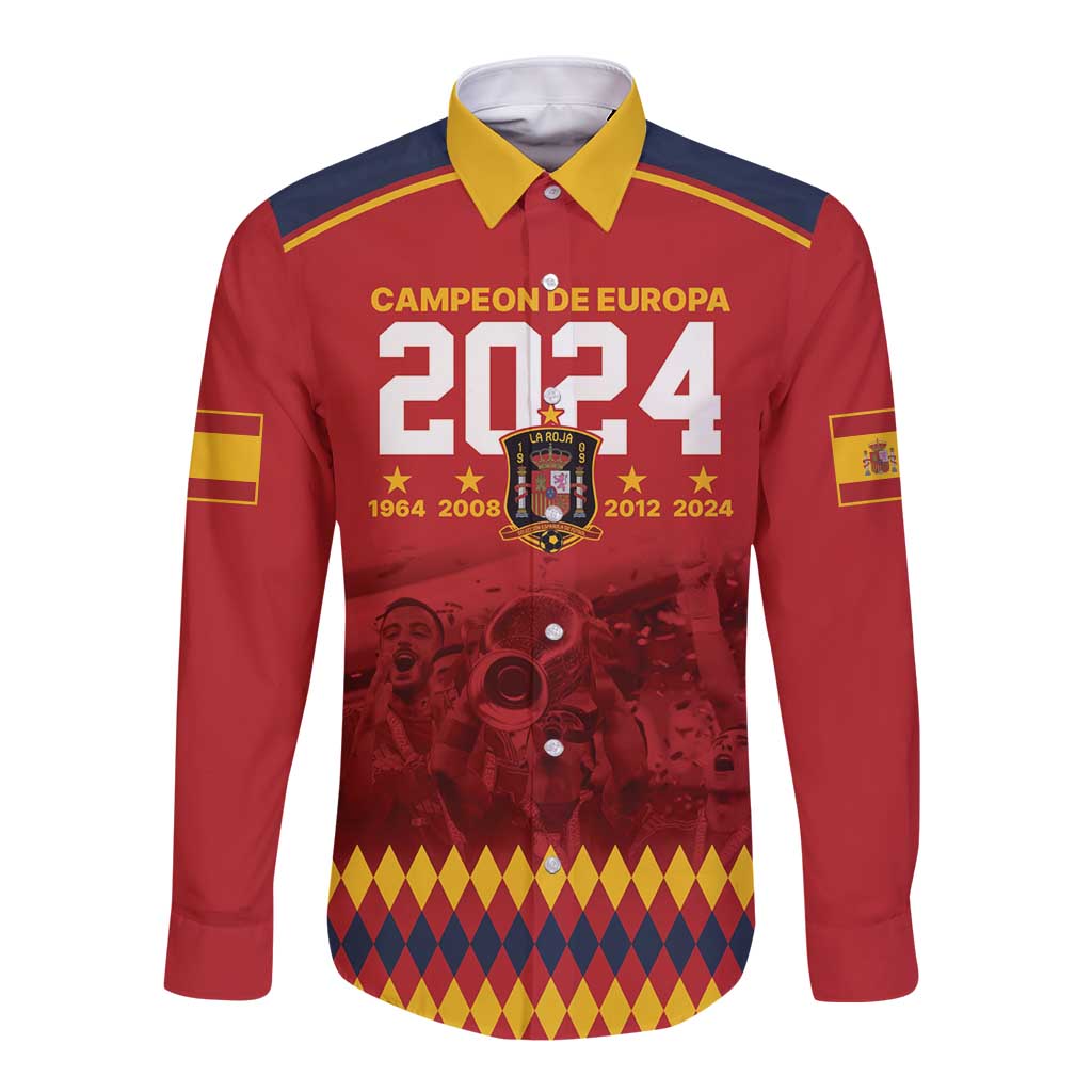 Custom Espana Campeon De Europa Long Sleeve Button Shirt Spain History Champions - Wonder Print Shop