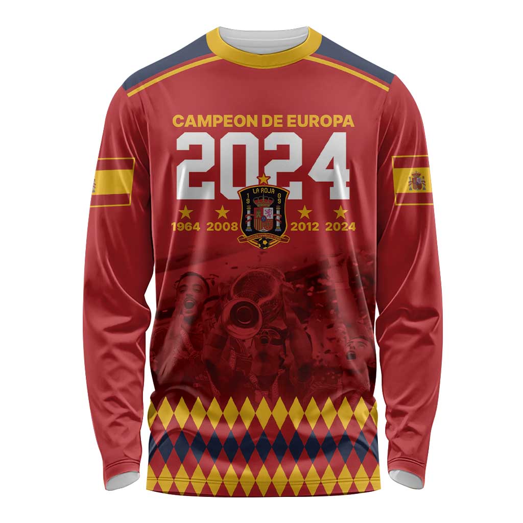 Custom Espana Campeon De Europa Long Sleeve Shirt Spain History Champions - Wonder Print Shop