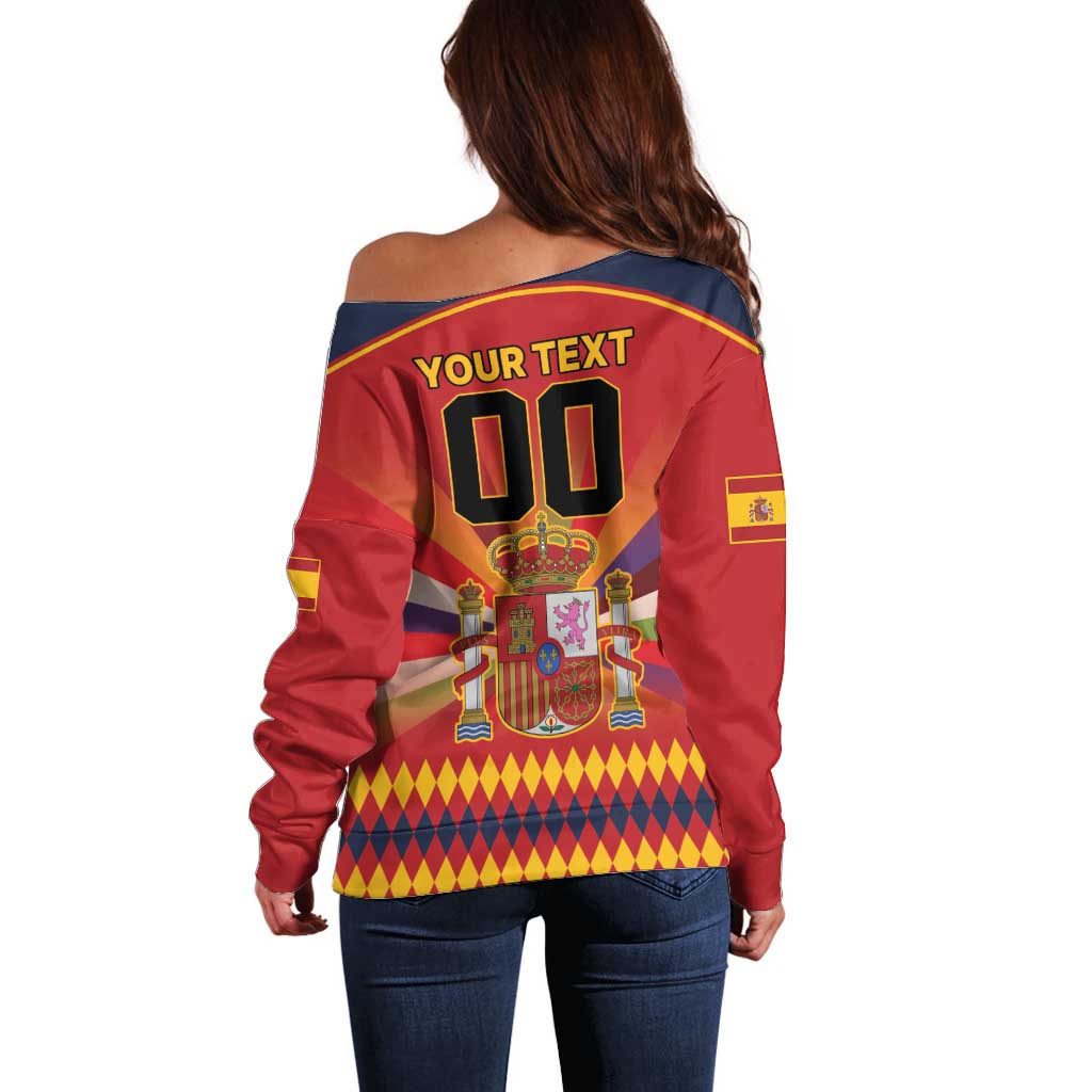 Custom Espana Campeon De Europa Off Shoulder Sweater Spain History Champions - Wonder Print Shop