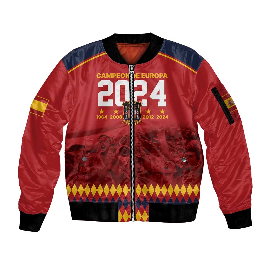 Custom Espana Campeon De Europa Sleeve Zip Bomber Jacket Spain History Champions - Wonder Print Shop