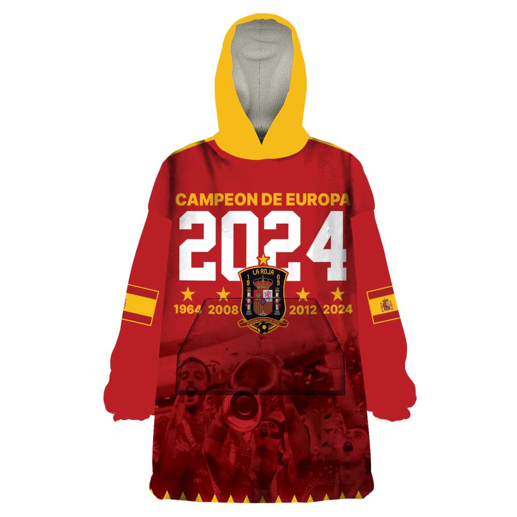 Custom Espana Campeon De Europa Wearable Blanket Hoodie Spain History Champions - Wonder Print Shop